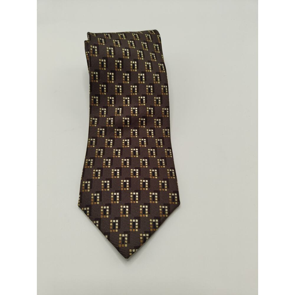 Ermenegildo Zegna Mens tie 100% Silk Brown Geometric Made in Italy CLASSIC